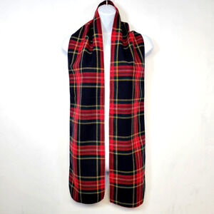 Vintage Scottish Tartan Plaid Scarf Womens One Size Red Navy Check Winter Wrap